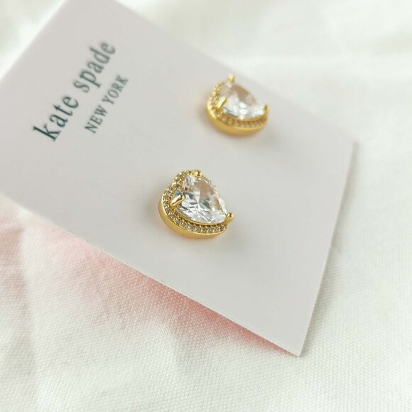 Kate Spade My Love Pavé Heart Clear Gold Stud Earrings - Picture 2 of 3